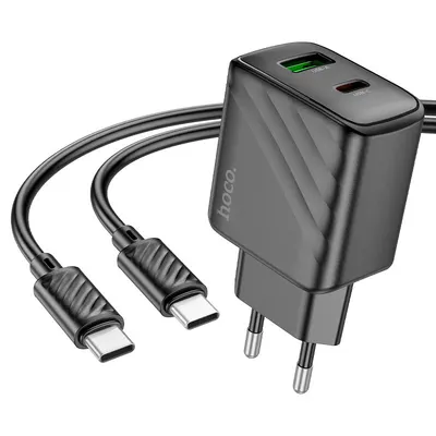 Set Incarcator pentru iPhone 15/16 si Android, Adaptor Hoco CS23A + Cablu Type-C 1m, Incarcare rapida PD30W, Negru Engros
