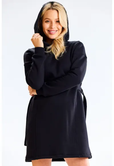 Rochie-hanorac din amestec de bumbac cu gluga si cordon