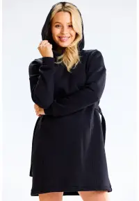 Rochie-hanorac din amestec de bumbac cu gluga si cordon