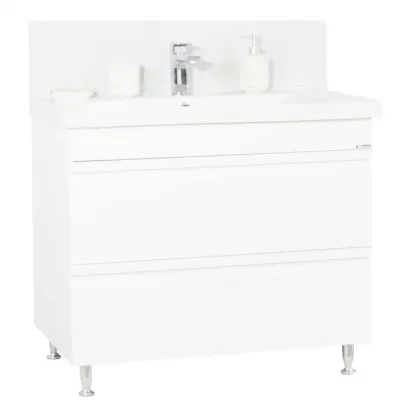 Set Baza front MDF si Lavoar seria 786, cu sertare, 100 cm, alb