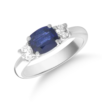 Inel din aur alb cu safir de 1.4ct si diamante de 0.3ct