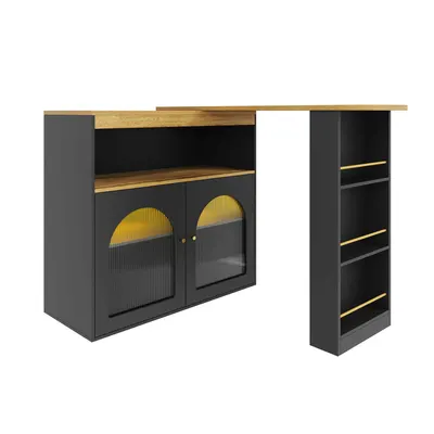 Masă de bar modernă extensibilă, cu spațiu de depozitare, Rotativă, 138-193×39×105 cm, Negru