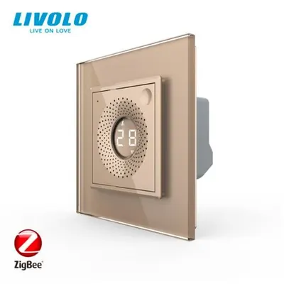 Senzor de temperatura si umiditate, control din aplicatie, ZigBee, cu rama de sticla Auriu