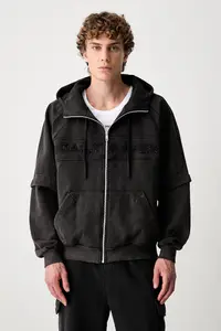 Daily Paper hanorac cu fermoar și glugă pentru bărbați din bumbac Garment Wash Jacket