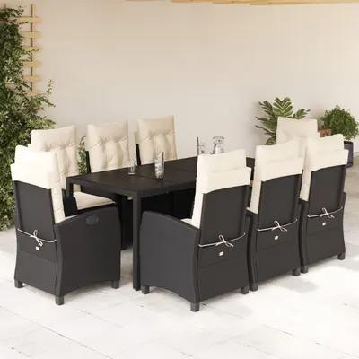 Gossi set mobilier de gradina cu perne, 9 piese, negru, poliratan