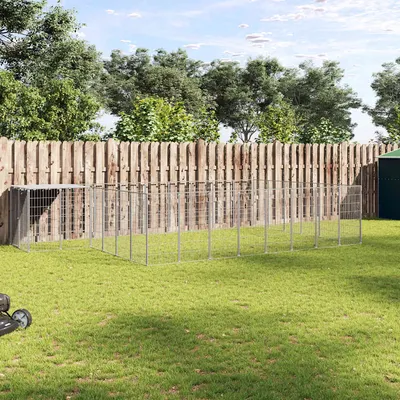 vidaXL Padoc pentru câini, argintiu, 15,73 m², oțel