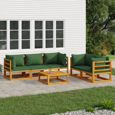 vidaXL Set mobilier de grădină cu perne verzi, 6 piese, lemn masiv