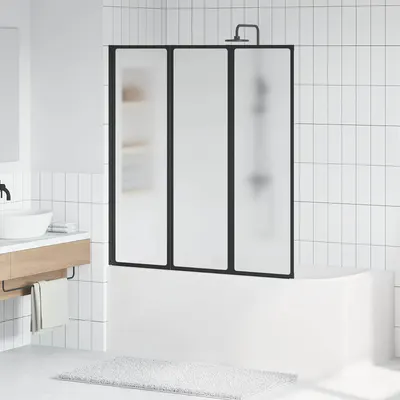 vidaXL Paravan de duș Negru 132 x 2 x 140 cm Aluminiu și PP