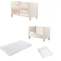 Pachet Patut din lemn bebe, 120x60 cm, Transformabil, FreeON, Ava, Saltea 120x60x12 cm si protectie impermeabila