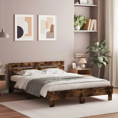 vidaXL Cadru de pat cu tăblie stejar fumuriu 150x200 cm lemn prelucrat