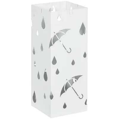 HOMCOM Suport pentru Umbrele din Metal cu 4 Cârlige, Suport pentru Umbrele cu Design Modern, 15,5x15,5x41 cm, Alb | Aosom Romania
