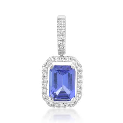 Pandantiv din aur alb cu tanzanit octogonal de 1.14ct si diamante de 0.095ct