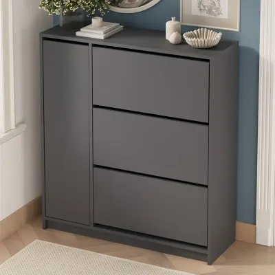 Pantofar Gizem cu usi basculante, dulap pantofi 105.2 x 35.4 x 116.5 cm capacitate 12-16 perechi, mobilier hol compact, PAL melaminat 18 mm clasa E1, mecanism flip-down pentru acces rapid, stil modern scandinav