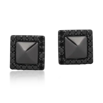 Cercei din aur negru cu diamante negre de 0.54ct si diamante transparente de 0.02ct