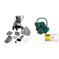 Carucior 3 in 1, Lionelo, Meril, Cu landou de dimensiune XL, Reversibil, Cu scoica auto testata ADAC, Cu accesorii, Pana la 22 kg, EN1888-1 EN1888-2, EN1466, Gri/verde