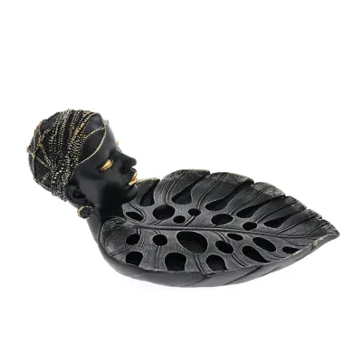 Decoratiune etnica cu frunza Monstera si chip stilizat 24 cm
