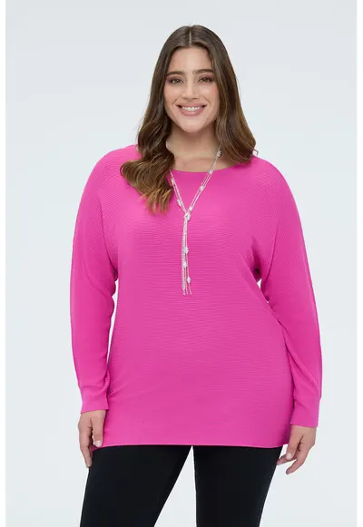 Pulover lung striat - Fucsia