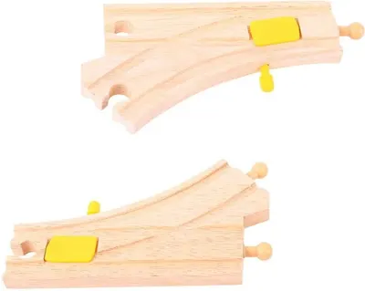 Set din lemn Bigjigs - Macazuri mecanice, 2 bucati