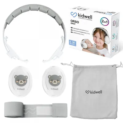 Casti de protectie pentru copii Kidwell Orso Gri 2 in 1, confort, siguranta si liniste pentru urechile celor mici