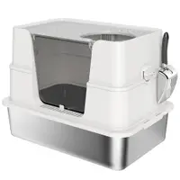 PawHut Litieră pentru Pisici Închisă din Oțel Inoxidabil XL cu Capac, Gri Deschis | Aosom Romania