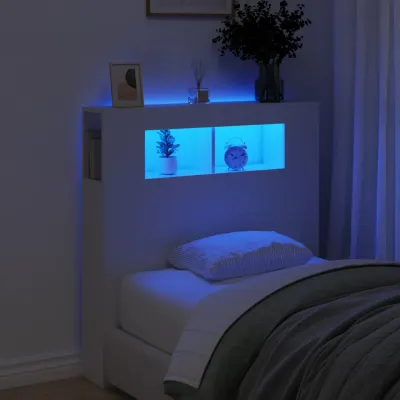 vidaXL Tăblie de pat cu LED, alb, 100x18,5x103,5 cm, lemn