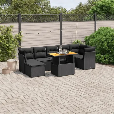 Gossi set mobilier de gradina cu perne, 8 piese, negru, poliratan