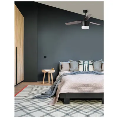 Lustra cu ventilator MONSOON Body: Otel Mat Negru and Sticla, Blades: Oak Lemn DC Motor Max.40 W, 5 Speed Control, Bulb: LED 18 W 650Lm 3000K IP20
