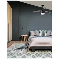 Lustra cu ventilator MONSOON Body: Otel Mat Negru and Sticla, Blades: Oak Lemn DC Motor Max.40 W, 5 Speed Control, Bulb: LED 18 W 650Lm 3000K IP20