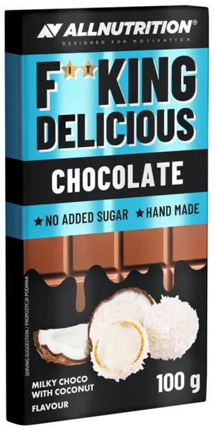 Fitking Delicious Chocolate, ciocolată cu cocos, 100 g, AllNutrition