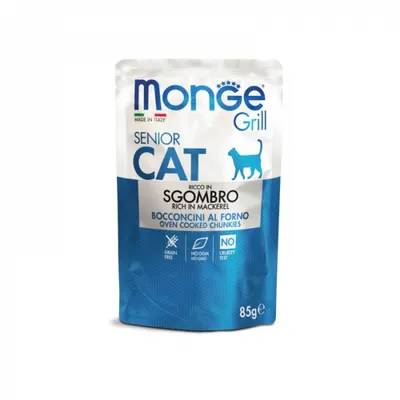 Hrana umeda pentru pisici Monge Grill Chunkies Senior cu macrou 85 gr