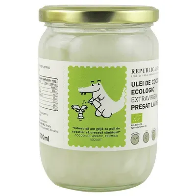 Ulei de cocos extravirgin, presat la rece, bio - Republica BIO, 500 ml