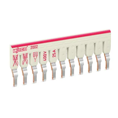 Staggered jumper; insulated; 11-way; Nominal current 25 A; suitable for 2002 and 2003 Series rail-mounted terminal blocks; light gray