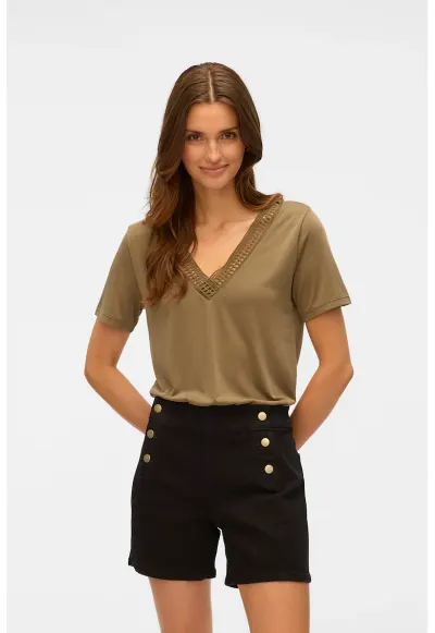 Tricou cu insertie crosetata Savannah - Verde inchis