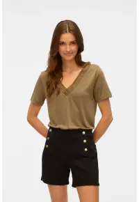 Tricou cu insertie crosetata Savannah - Verde inchis