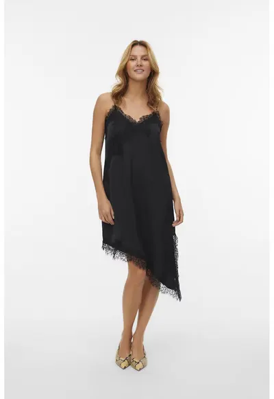 Rochie asimetrica de satin - Negru
