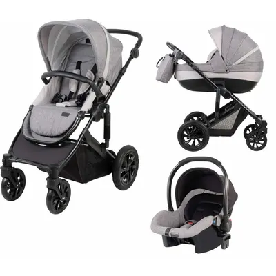 Carucior 3 in 1, FreeON, Trio Comfort, Cu cadru din aluminiu, Cu landou intarit, Reversibil, Scoica auto, Parte sport cu sezut reversibil, Geanta pentru mamici, Conform cu standardele europene de securitate EN 1888:2018 si ECE R44/04, Grey