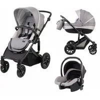 Carucior 3 in 1, FreeON, Trio Comfort, Cu cadru din aluminiu, Cu landou intarit, Reversibil, Scoica auto, Parte sport cu sezut reversibil, Geanta pentru mamici, Conform cu standardele europene de securitate EN 1888:2018 si ECE R44/04, Grey