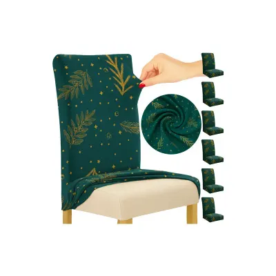 Set 6 huse pentru scaun, model de Craciun, material elastic verde, 65x35x40 cm