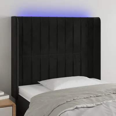 vidaXL Tăblie de pat cu LED, negru, 103x16x118/128 cm, catifea