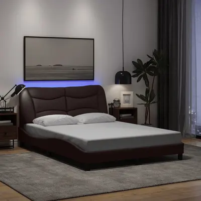vidaXL Cadru de pat cu LED fără saltea Hvar țesătură maro închis 140x200 cm
