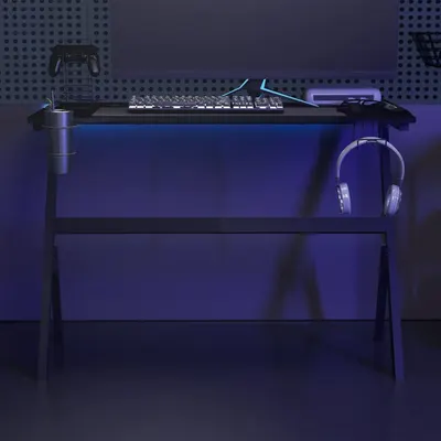 vidaXL Birou de gaming cu picioare formă Y, negru, 110x60x75 cm, LED