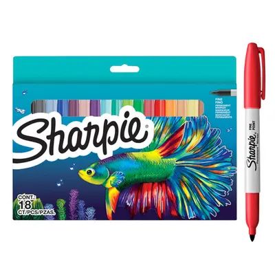 Marker permanent 0.9mm varf rotund, 18culori/set, Sharpie Fine Point Fish