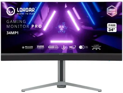 Monitor de gaming Lorgar - 34MP1, 34'', 180Hz, 1ms, VA, Curved