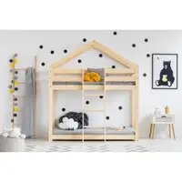 Pat supraetajat din lemn de pin în formă de căsuță 90x180 cm Mila DMP - Adeko