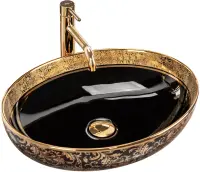 Lavoar oval REA Margot, negru auriu, 52 x 40 cm