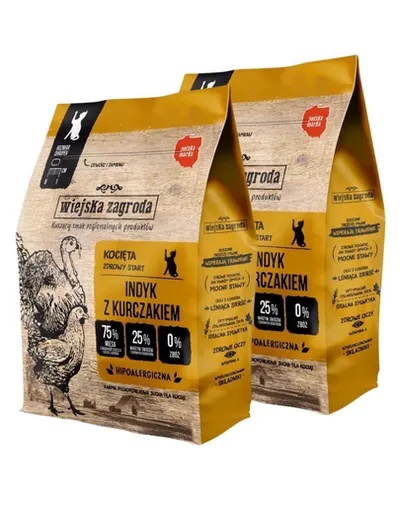 WIEJSKA ZAGRODA Curcan cu pui hrană uscată pentru pisoi 2x400 g