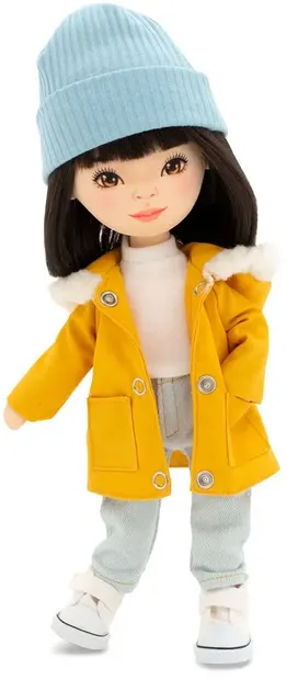 Păpușă moale Orange Toys Sweet Sisters -Lilu cu parka in culoarea mustar, 32 cm