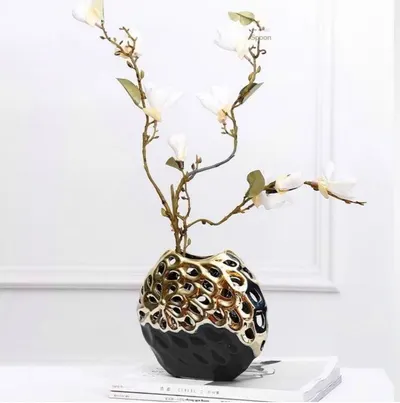 Vază ceramică Morello - Black & Gold, 20 х 19 х 7.5 cm