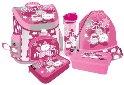 Set școlar Lizzy Card KitTok Stars Purrfect - Ghiozdan, penar, sac de sport, sticlă de apă și caserolă pentru mâncare
