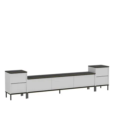 Comoda TV IMAJ, alb + negru + auriu, 180x35x45,2 cm